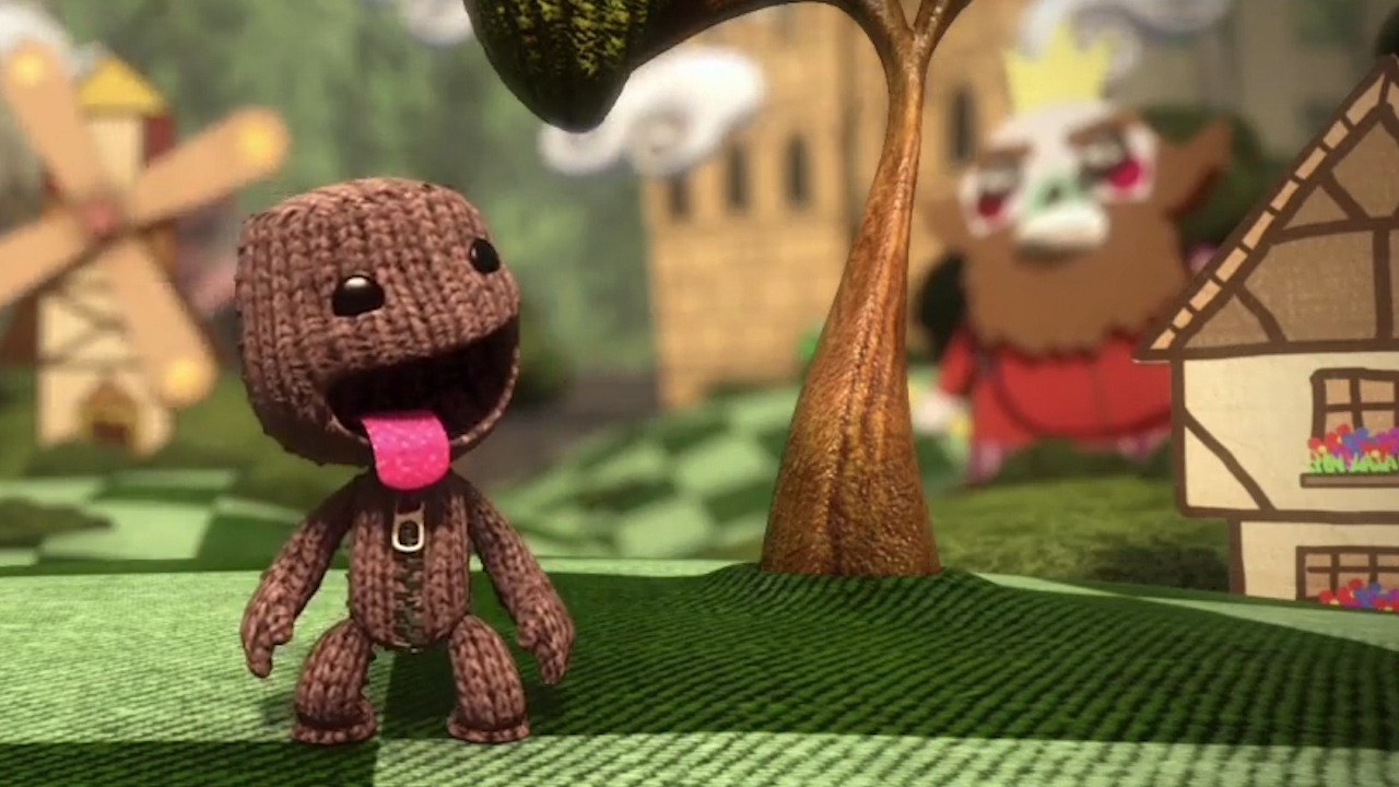 Sackboy smiling with his tongue out