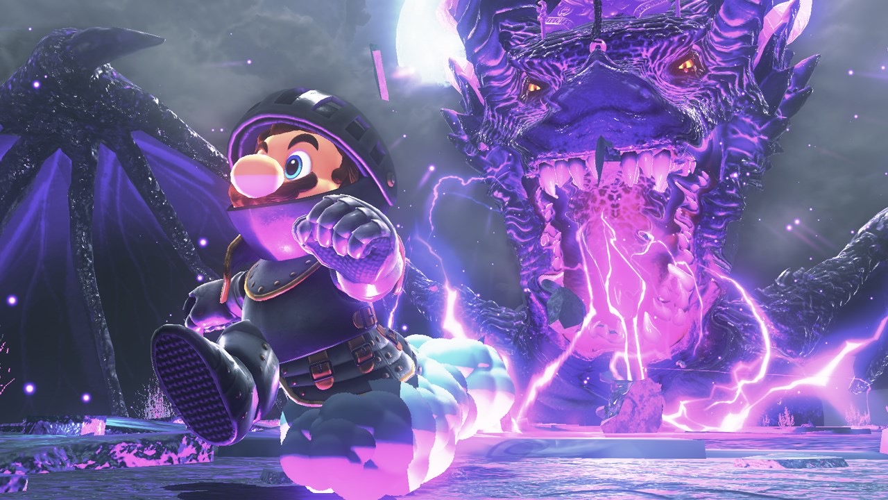 Mario running away from a fire breathing dragon